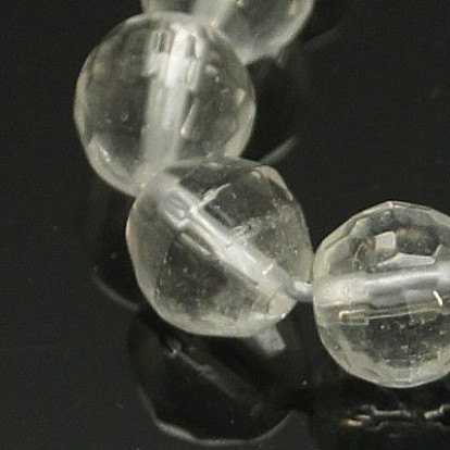 Quartz Crystal Beads Strands, Rock Crystal Beads, Faceted, Round, Hole: 1mm