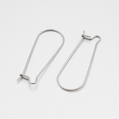 304 Stainless Steel Hoop Earrings Findings Kidney Ear Wires, 33x12x0.5mm, Pin: 0.7mm