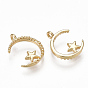 Brass Charms, Moon with Star, Real 18K Gold Plated