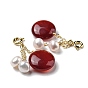 Décorations de pendentif rond plat en agate rouge naturelle, Ornement de gland de perles d'eau douce naturelles avec fermoirs à ressort en laiton