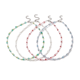 Glass Beaded Necklaces for Women, with 304 Stainless Steel Clasps