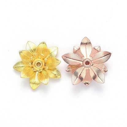 3D Brass Bead Caps, Flower, Multi-Petal