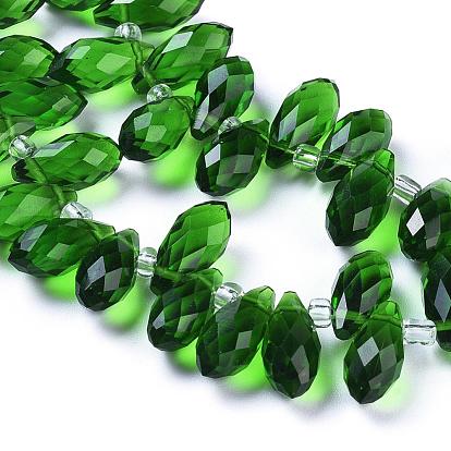 Glass Beads Strands, Top Drilled Beads, Faceted, Teardrop, 13x6mm, Hole: 1mm, about 100pcs/strand, 16.5 inch