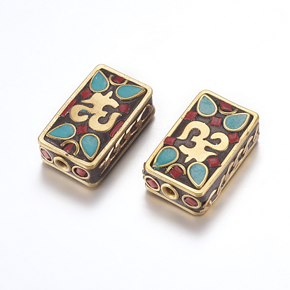 Handmade Indonesia Beads, with Brass Findings, Nickel Free, Rectangle with Ohm