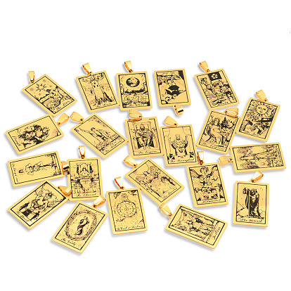 201 Stainless Steel Pendants, Laser Engraved Pattern, Rectangle with Tarot Card Patterns