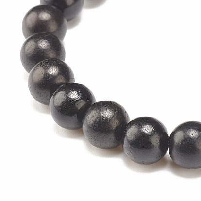 Bracelet extensible en perles de bois naturel et hématite synthétique pour hommes femmes