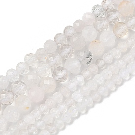 Hebras de cuentas de piedra lunar arco iris natural, facetados, rondo