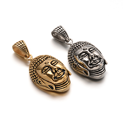 Buddha 304 pendentifs en acier inoxydable, 44.5x25.5x14mm, Trou: 13x6mm