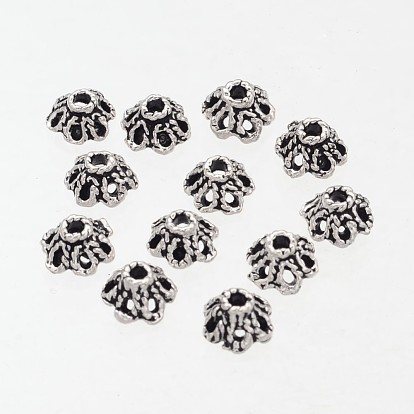 6-Petal Filigree Flower Tibetan Silver Bead Caps, Cadmium Free & Lead Free