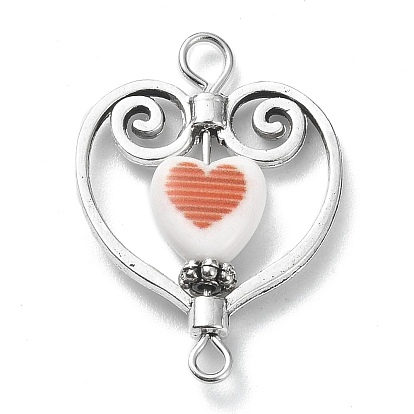 Opaque Acrylic Enamel Connector Charms, Heart Alloy Links