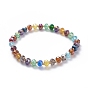 Electroplate Faceted Abacus Glass Beaded Stretch Bracelets, with Glass Seed Beads