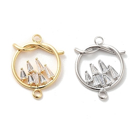 Brass Pave Clear Cubic Zirconia Connector Charms, Ring Links with Mountain