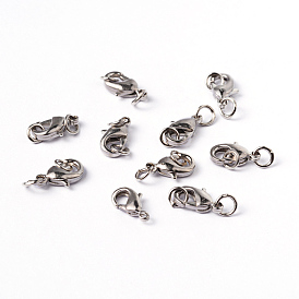 Latón broches pinza de langosta con anillos de salto, sin plomo y el níquel, 9.5x5.5 mm, agujero: 2 mm