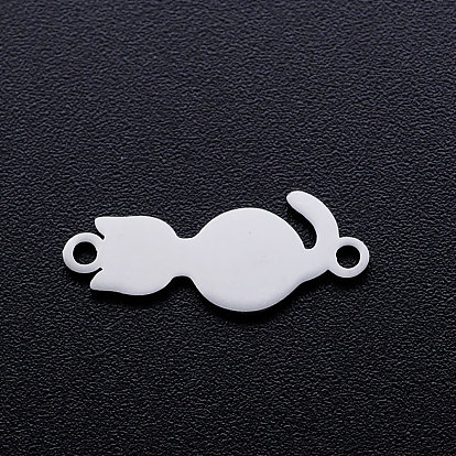 201 Stainless Steel Connector Charms, Cat/Cat with Moon