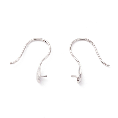 925 Sterling Silver Earring Hooks, For Half-drilled Beads, Teardrop