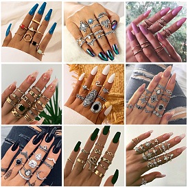 Geometric Waterdrop Women's Ring Set - Multiple Joint Rings for European and American Hand Accessories