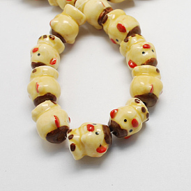 Perles en porcelaine manuelles, porcelaine de la famille rose, les signes du zodiaque chinois, 16~20x13~23x11~14mm, Trou: 3mm