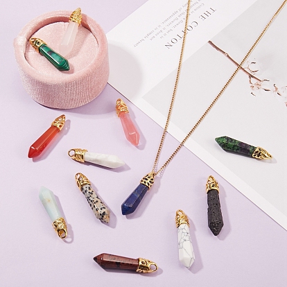 12Pcs 12 Style Bullet Natural Mixed Gemstone Pendants, with Golden Tone Brass Findings
