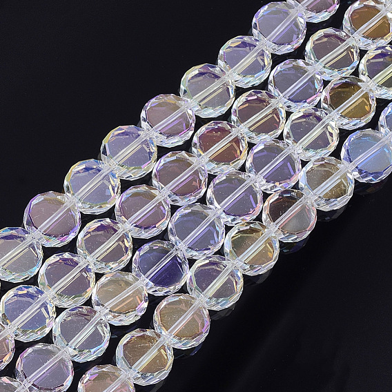 Abalorios de vidrio electrochapa, color de ab chapado, facetados, plano y redondo