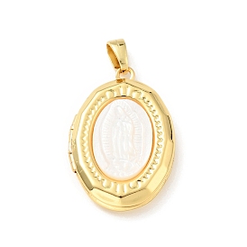 Rack Plating Brass Locket Pendants, with Shell, Oval with Virgin Mary, Cadmium Free & Nickel Free & Lead Free