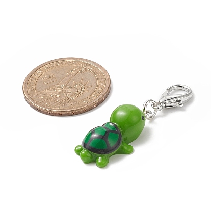 5Pcs 5 Colors Tortoise Resin Pendant Decorations, with Alloy Lobster Claw Clasps Charm, for Keychain, Purse, Backpack Ornament