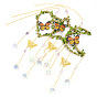 Feuille papillon corde de chanvre enveloppée ornements suspendus, Attrape-soleil en verre avec pompon en forme de larme pour la décoration extérieure de la maison