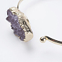 Brass Cuff Bangles, with Natural Druzy Amethyst, Golden