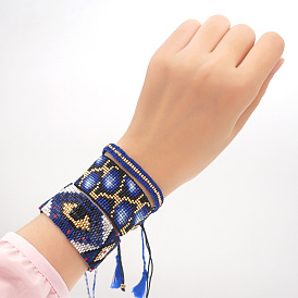 Boho Evil Eye Leopard Beaded Bracelet for Women with Miyuki Seed Beads