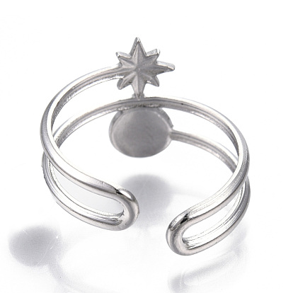 304 Stainless Steel Star Cuff Ring, Open Ring for Women Girls