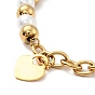 201 bracelet à breloques en acier inoxydable avec cadenas en forme de cœur, bracelet en perles de plastique avec 304 chaînes de câbles en acier inoxydable pour femmes