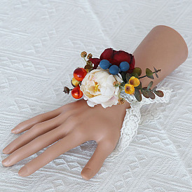 Corsage de poignet fleur de vie en tissu, fleur à la main en dentelle pour mariée ou demoiselle d'honneur, mariage, décorations de fête