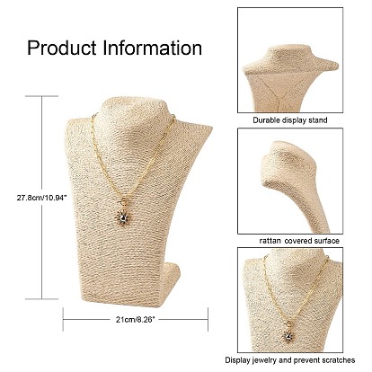 Stereoscopic Necklace Bust Displays, PU Mannequin Jewelry Displays, Covered by Rattan