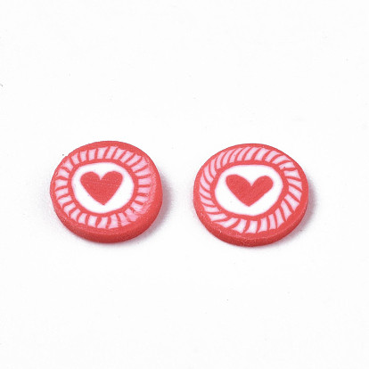 Handmade Polymer Clay Cabochons, Fashion Nail Art Decoration Accessories, FLat Round with Heart