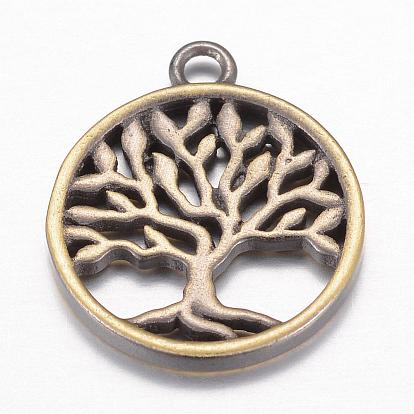 Brass Pendants, Flat Round with Tree of Life