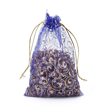 Organza Bags, Royal Blue, Golden Twisted Tendril Pattern