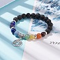 Natural Lava Rock & Mixed Stone Stretch Bracelet with Lampwork Evil Eye, 7 Chakra Bracelet with Alloy Tree of Life Charms for Women