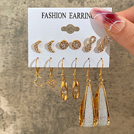 Geometric Heart Butterfly Earrings Set - Moon Punk Gold Earrings, 6 Pieces.
