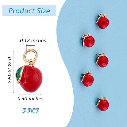 5 pièces pomme charmes pendentif émail fruit charme mignon pomme rouge pendentif pour bijoux porte-clés boucle d'oreille fabrication d'artisanat