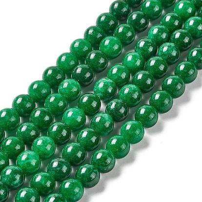 Brin de perles rondes en jade naturel, teint, verte