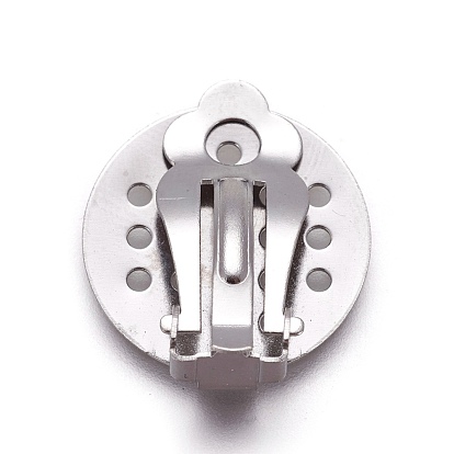 Stainless Steel Clip-on Earring Findings, with Round Flat Pad, For Non-pierced Ears