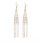 Natural Pearl Beaded Tassel Dangle Earrings, Brass Long Chain Drop Earrings for Women