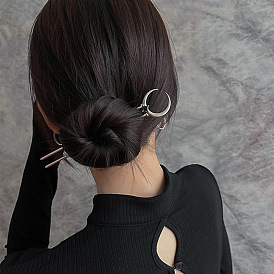 Minimalist U-shaped Hairpin with Modern Moon Design - Unique Metal Hair Accessory for Daily Wear