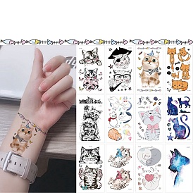 Autocollants en papier de tatouages temporaires amovibles à motif de chat de dessin animé