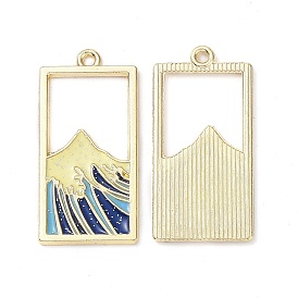 Alloy Enamal Pendants, Lead Free & Cadmium Free, Rectangle with Wave Charms