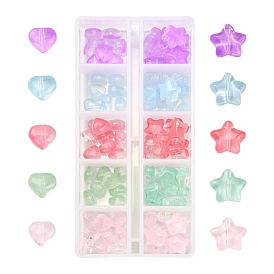 100Pcs 10 Style Transparent Spray Painted Glass Beads, Imitation Jelly, Star & Heart