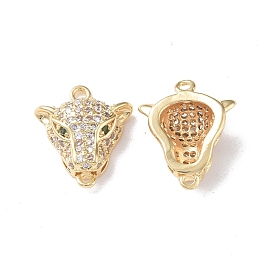 Brass Micro Pave Clear Cubic Zirconia Connector Charms, Leopard Links