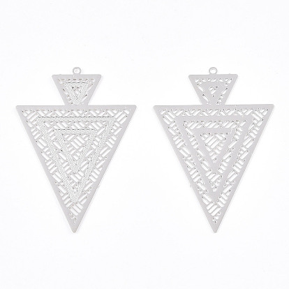Crémaillère en laiton placage pendentifs en filigrane, plaqué longue durée, triangle, sans nickel