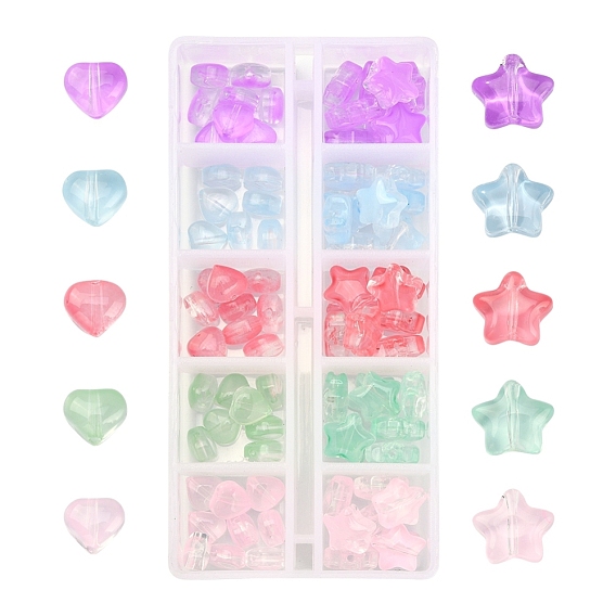 100piezas 10 cuentas de vidrio pintadas con spray transparente estilo, jalea de imitación, estrella y corazón