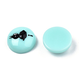 Opaque Resin Enamel Cabochons, Half Round with Black Crow