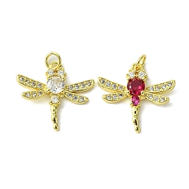 Eco-Friendly Brass Micro Pave Cubic Zirconia Pendants, with Jump Ring, Long-Lasting Plated, Real 18K Gold Plated, Cadmium Free & Lead Free, Dragonfly